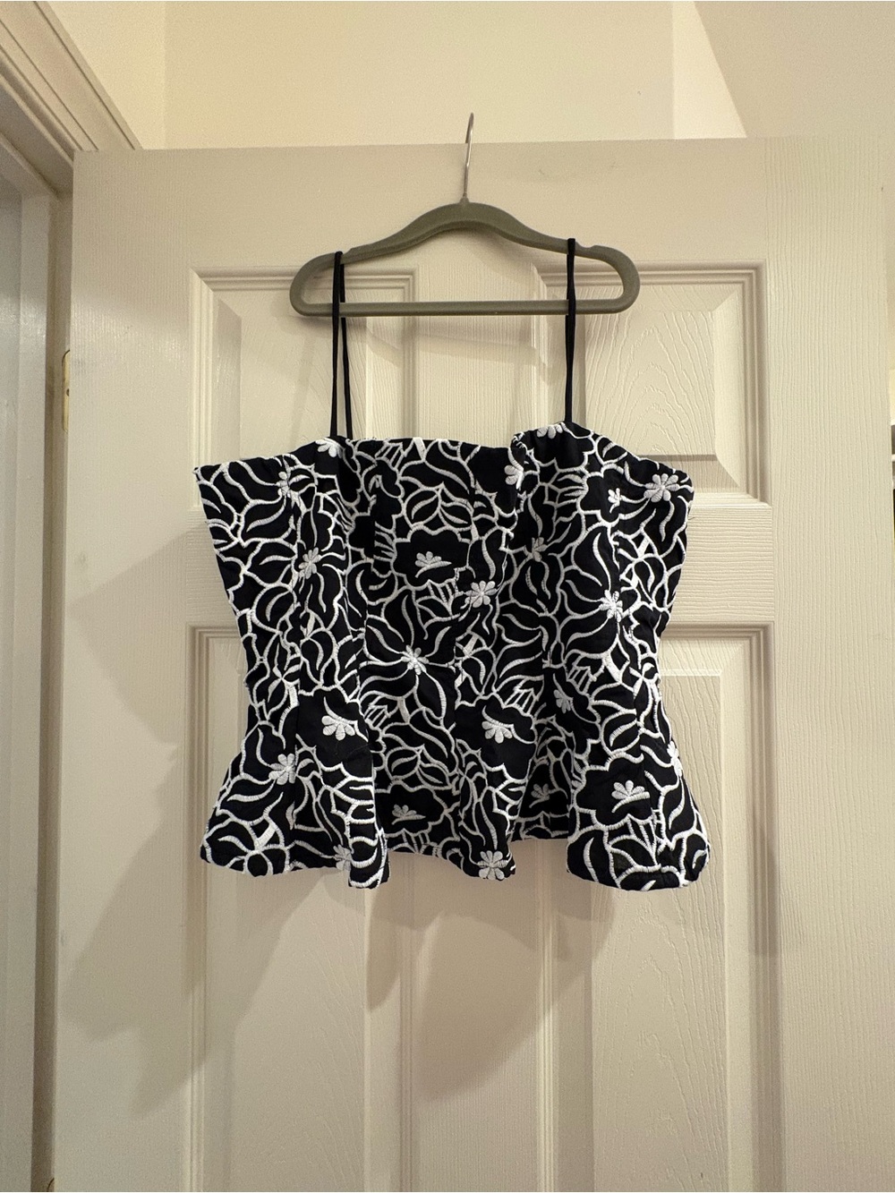 Ann Taylor Black and White Floral Peplum Camisole